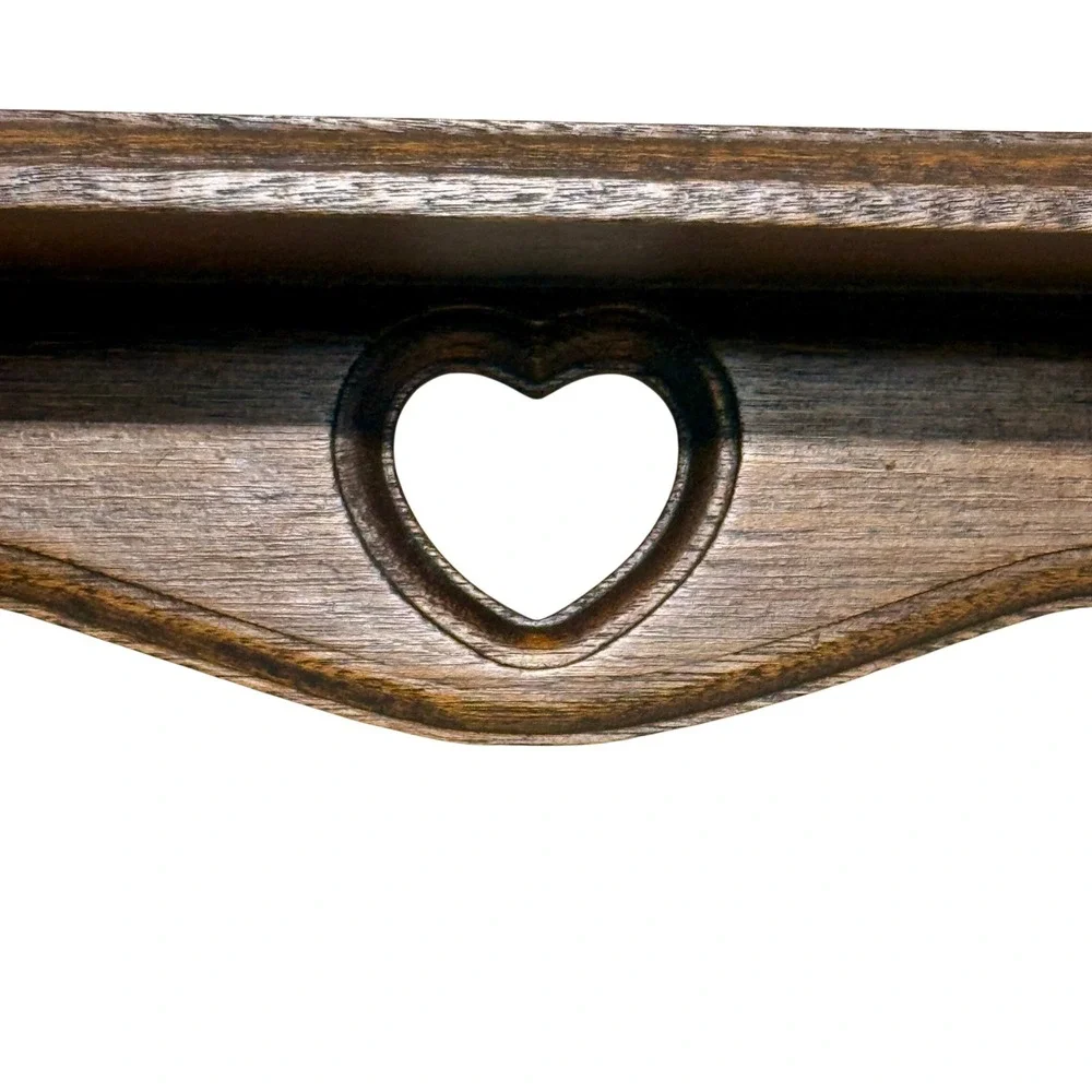 Vintage Handmade Wooden Wall Shelf Heart Cutout Rustic Farmhouse 90s Y2K Boho